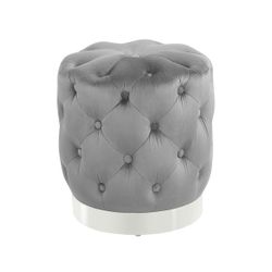 Gray Round Velvet Ottoman C1035