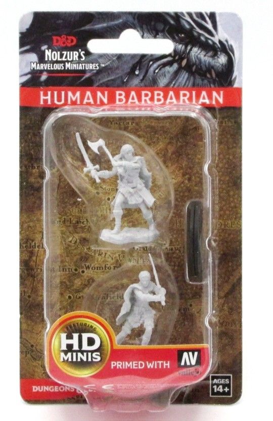New Sealed D &D Nolzur's Marvelous Unpainted Miniatures: Human Barbarian Set Female Version. This image shows the D&D Nolzur's Marvelous Unpainted Min