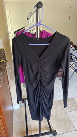 Black Long Sleeve Ruched Mini Dress