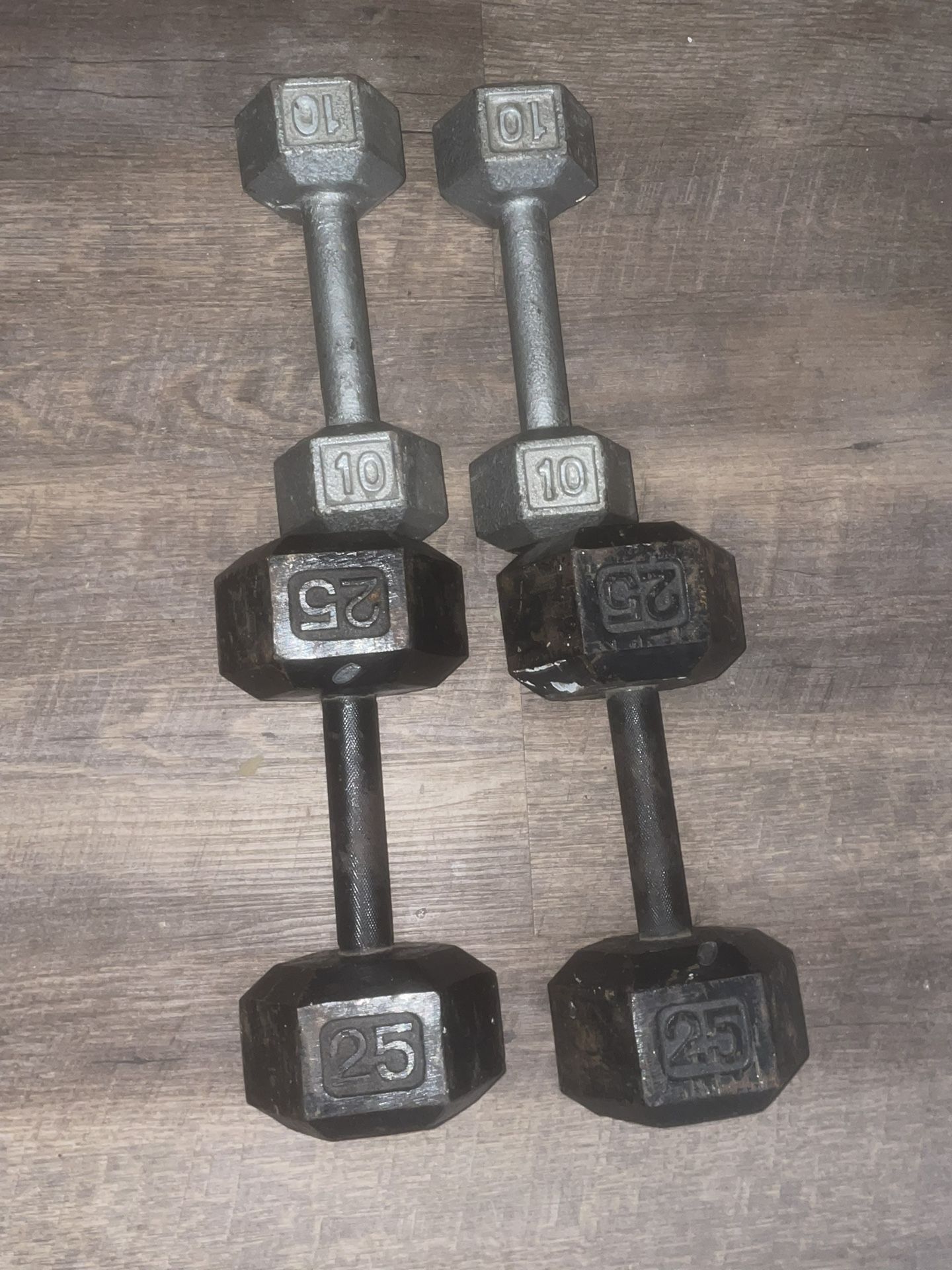 10 Pounds And 25 Pound Dumbbells Both Pairs For $60