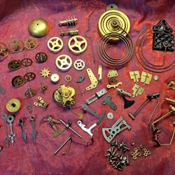 100 Antique Vintage Clock Parts Gears Hammers Fans Hands Brass Metal Art Supplies Gingerbread Kitchen