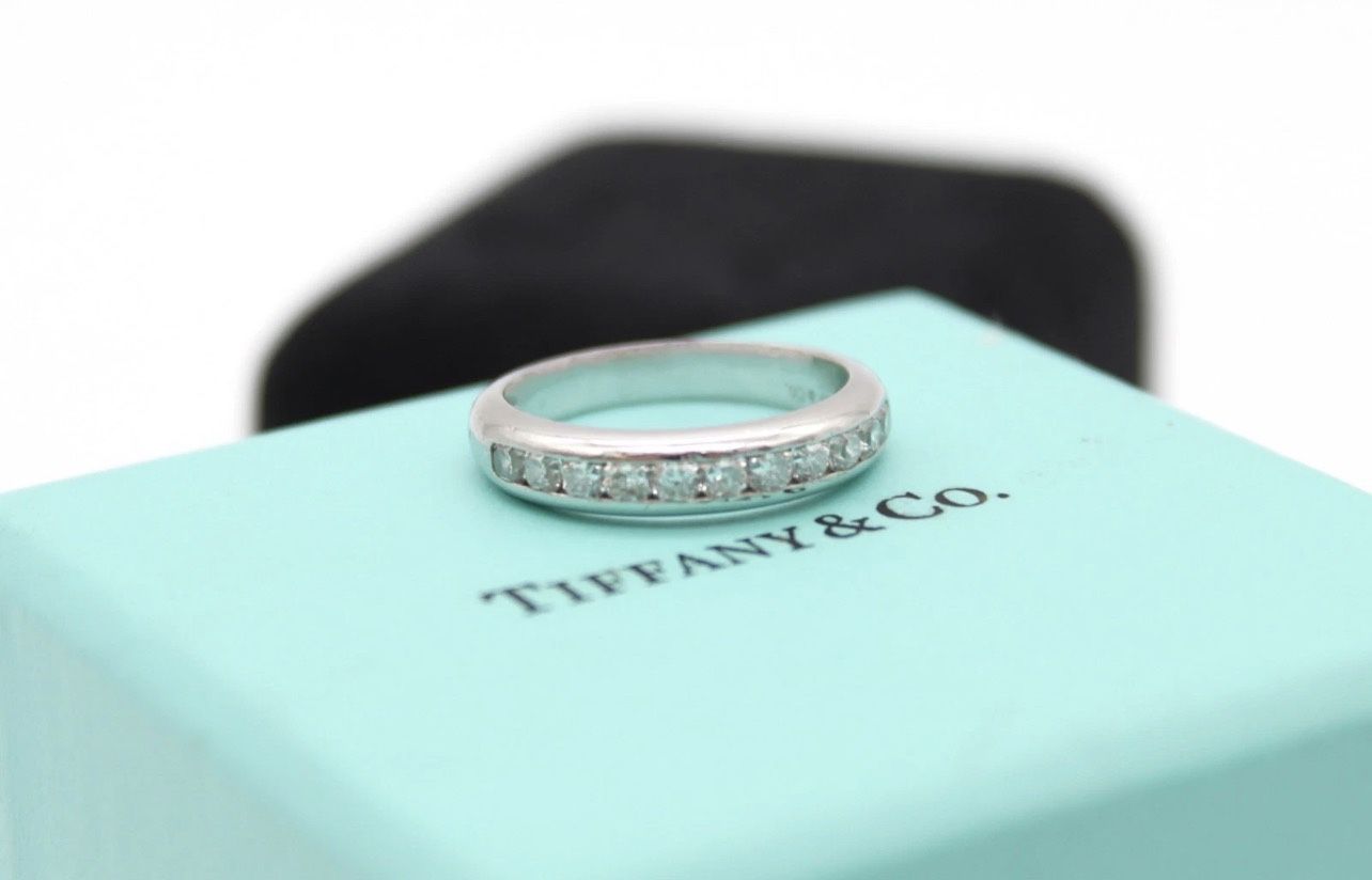 Tiffany & Co Lucida Platinum Diamond 4mm Wedding Anniversary Band Ring Size 5.5