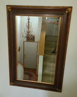Amazing French Regency Style Gold Toned Mirror Beveled brown and Glass Scalloped