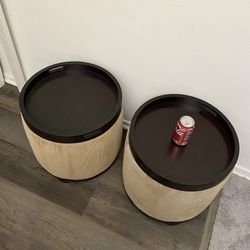 [Set of 2] Round Night Stands/ Side Tables w Storage under lid