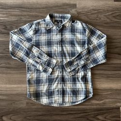 Men’s Polo Flannel Button Up Shirt Blue And White Plaid