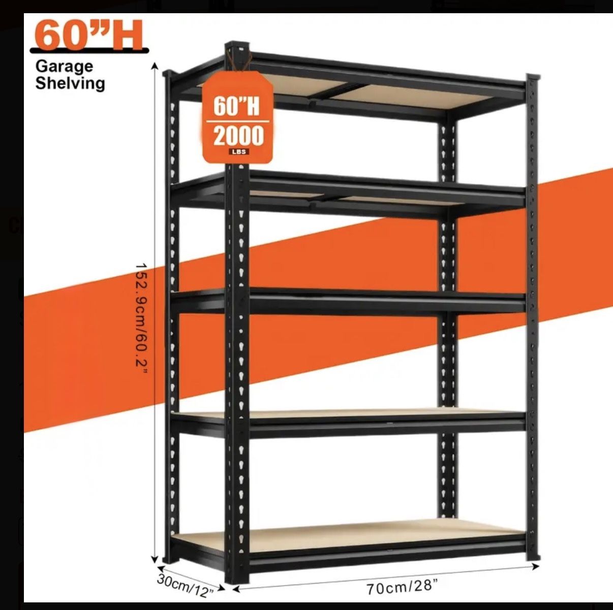Brand New 5- Tier Storage Shelf Heavy Duty 11.8" D x 27.5" W x 60" H Adjustable Garage Shelf- Black