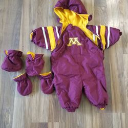 Baby Snow Suit Minnesota Gopher Baby Gear Reversible With Attachable Matching Gloves And Booties Winter Wear