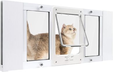 Cat Door for Window & Small Dog - Adjustable 15" H 36"-40" W