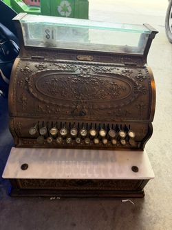Antique Brass NCR Cash Register w/ Marble Shelf – Early 1900s