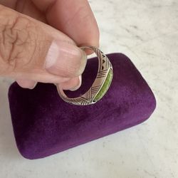 925 Sterling Silver, Designer Carolyn Pollack Stacker Ring W/green Turquoise Inlay, Size 9.25, Hallmarked 