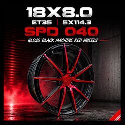 🔥 18x8 5x114.3 GLOSS BLACK / MACHINE RED WHEELS 🔥