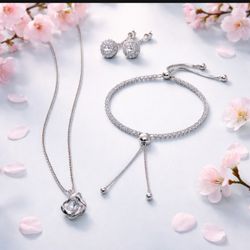 20 inch Tennis Necklace with 925 Diamond Pendant & Bracelet* CZ Diamond earring