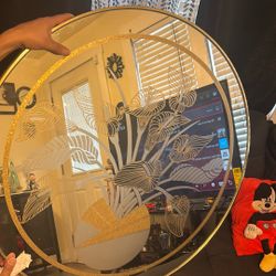 Vintage Postmodern 1980s Windsor Circle Wall Mirror Brass Flowers Vase 80s Richard Sandoval