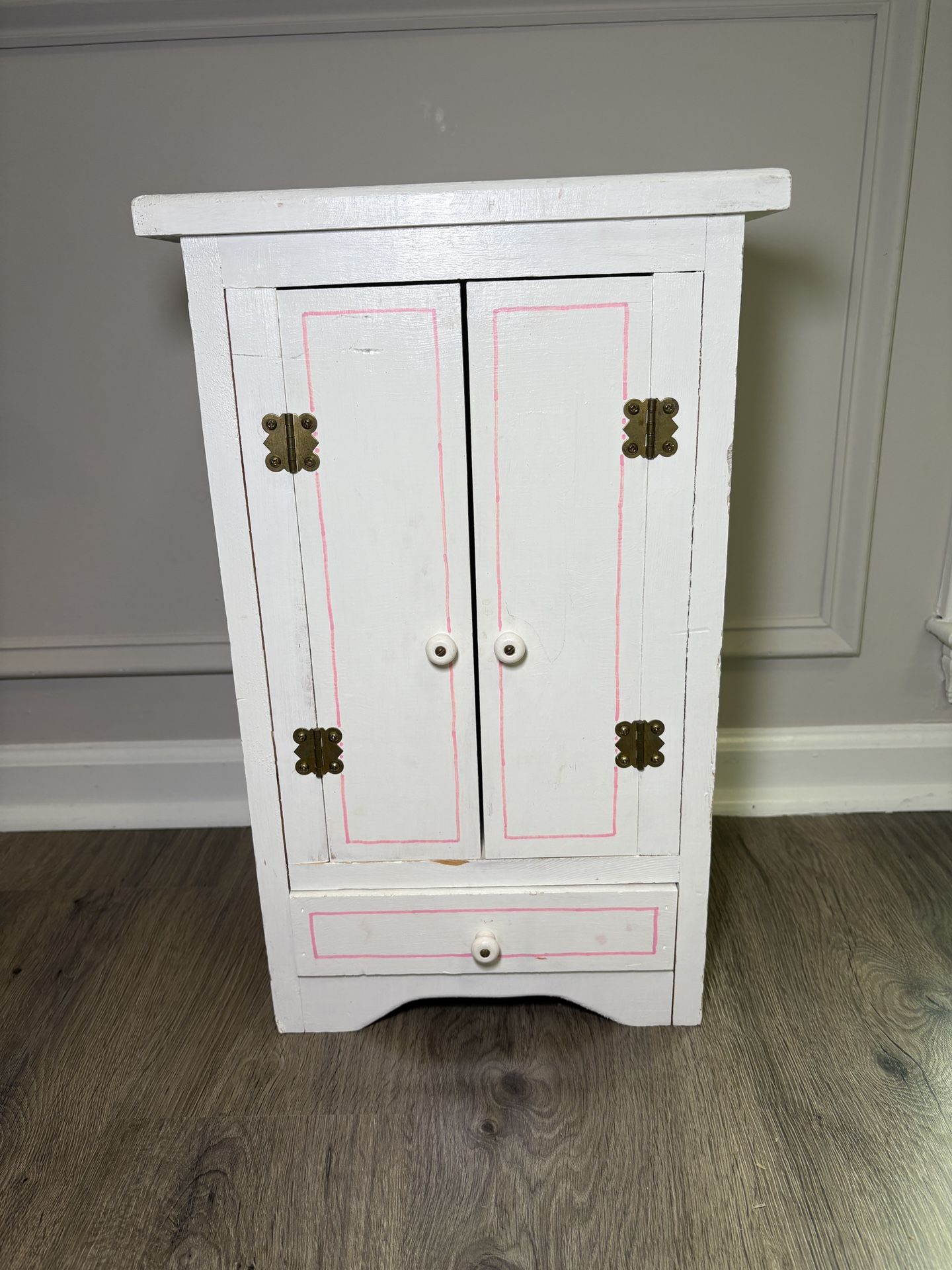 Handmade Dollhouse Miniature White Armoire Wardrobe with Drawer & Hanger