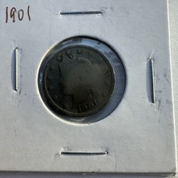 1901 - V Nickel- Circulated 