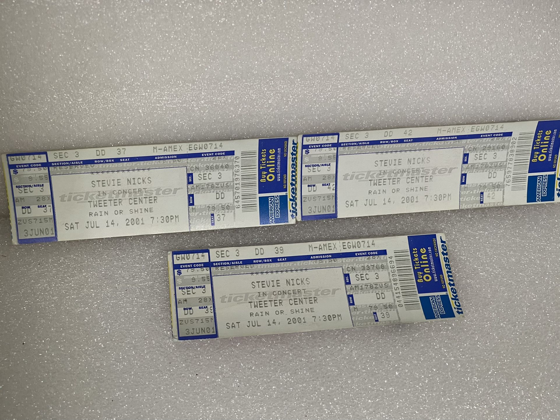 Stevie Nicks Unused Concert Tickets Lot Of 3/ Tweeter Center 2001