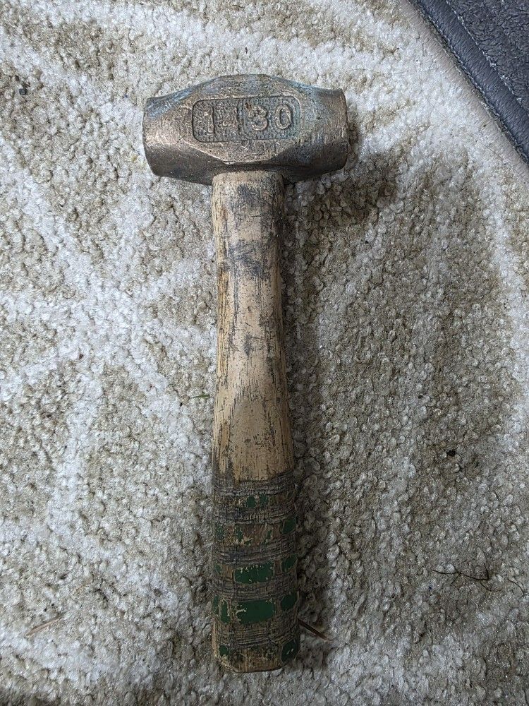 Vintage Proto 1430 Brass Hammer with Green Paint Wood Handle