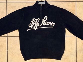 RARE Men's Alfa Romeo Black Knit Pullover Sweater 1/4 Zip Logo Size M