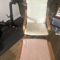 Cream Lounge Chair And Pink Ottoman