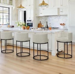 4X Light Beige Gray 26” swivel faux leather barstools
