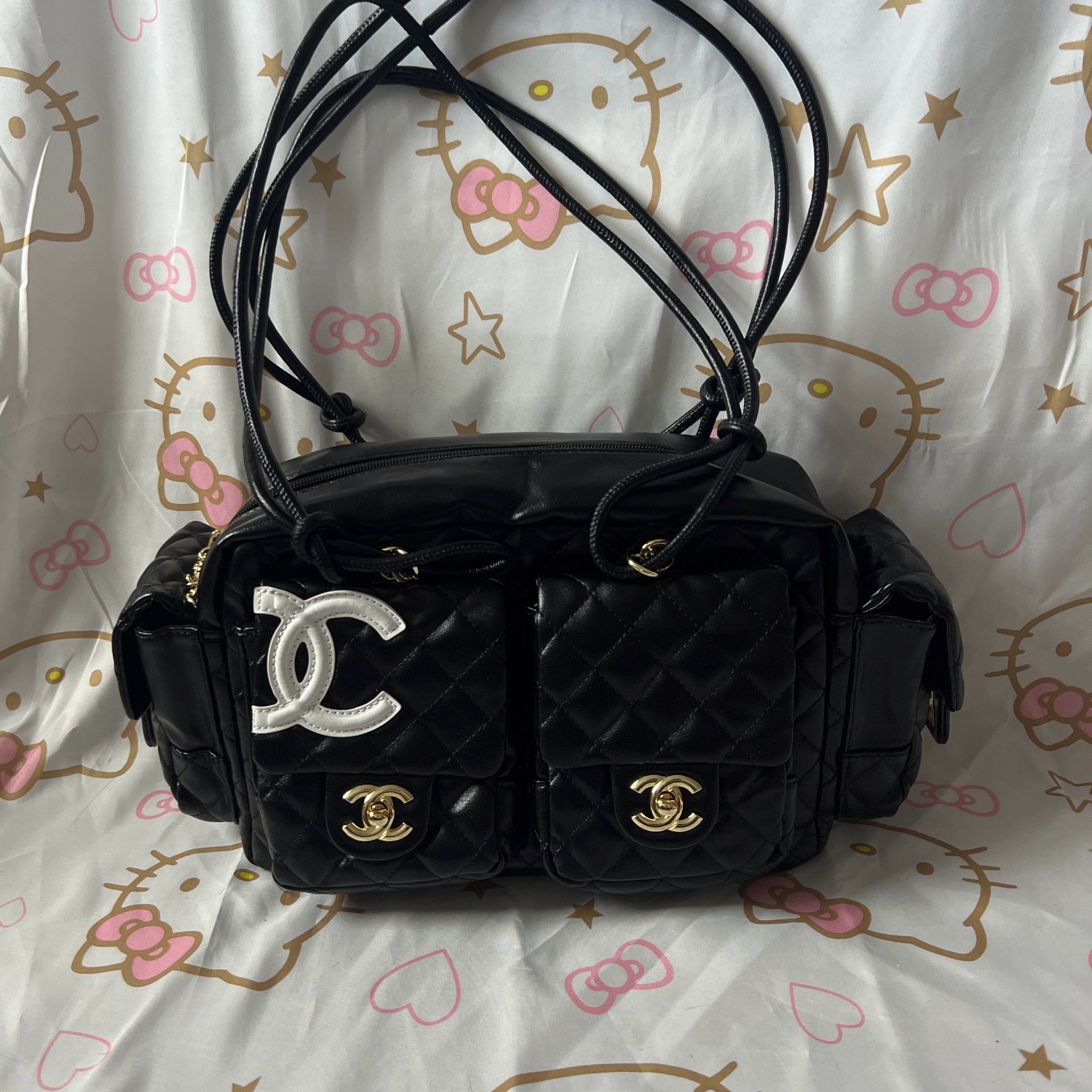 Chanel black quilted leather cambom reporter shoulder bag
