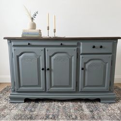 Refined Slate Blue Sideboard with Natural Walnut Top