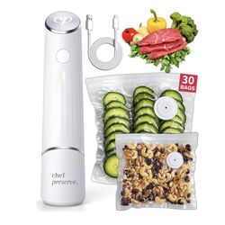 Chef Preserve Compact Vacuum Sealer for Food (Vacuum Sealer Machine + 30 Reusable Vacuum Bags)