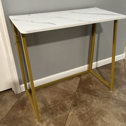 (NEW) 32” White Faux Marble Folding Desk