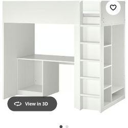 SMÅSTAD
Loft bed frame, desk and storage, white, Twin