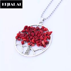 Red Fashion Necklace Wisdom Tree Charm 7 Chakra Reiki Healing Tree of Life Pendant Necklace Natural Stone Crystal Women Jewelry