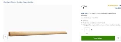 Molding 11/16-in x 8-ft Pine Unfinished Quarter Round, bundles of 20 pieces