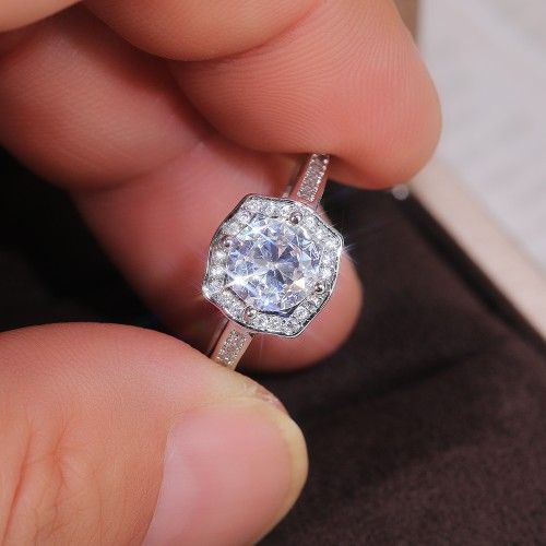 "Engagement Hollow Anillos Sparkling Round CZ Dainty Silver Rings, L133