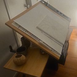 Garvee Adjustable Drawing Table Tilted Tabletop Drafting Table Art Desk Art Tables with 2 Storage Drawers and Stool Drawing Desk for Artist Painters D