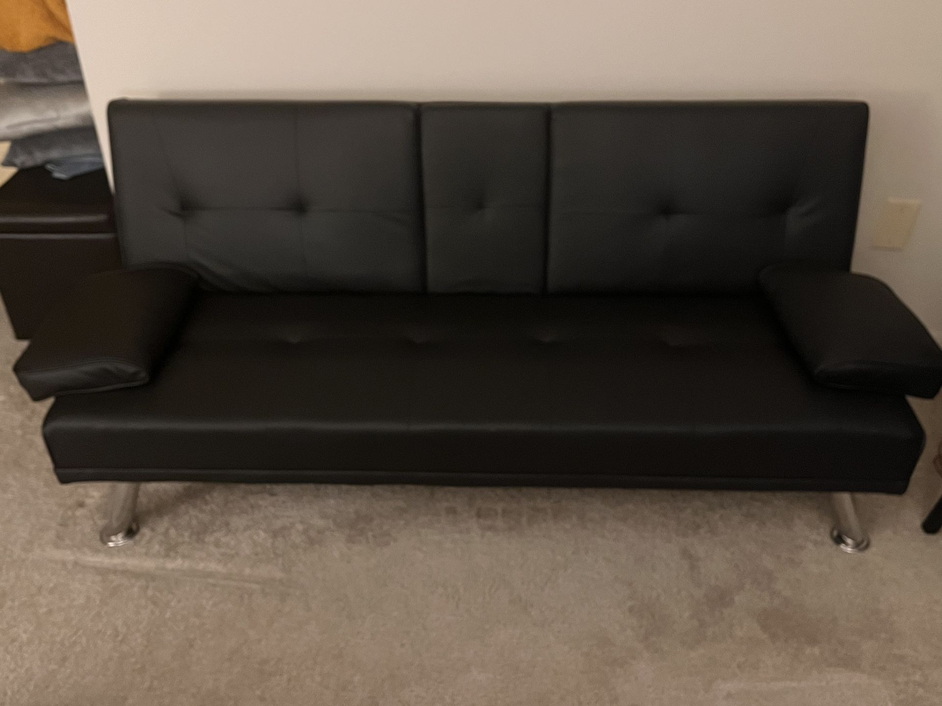 Black Faux Leather Futon Sofa