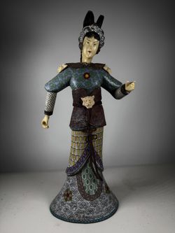 Antique Chinese Cloisonné Enamel Female Figurine 