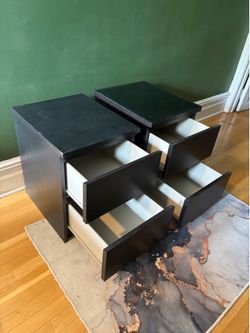 Set of 2 IKEA Malm 2-Drawer Nightstands / End Tables - Black-Brown