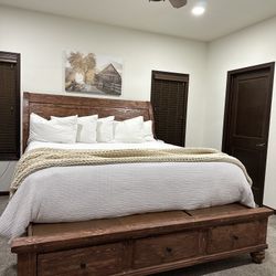 Bed Frame, Solid Wood With Drawer 