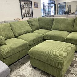 New 99x99 Sage Corduroy Sectional Couch / Free Delivery 