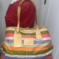 Coach 10th Anniversary Hamptons Archive Linen Striped Carryall Satchel