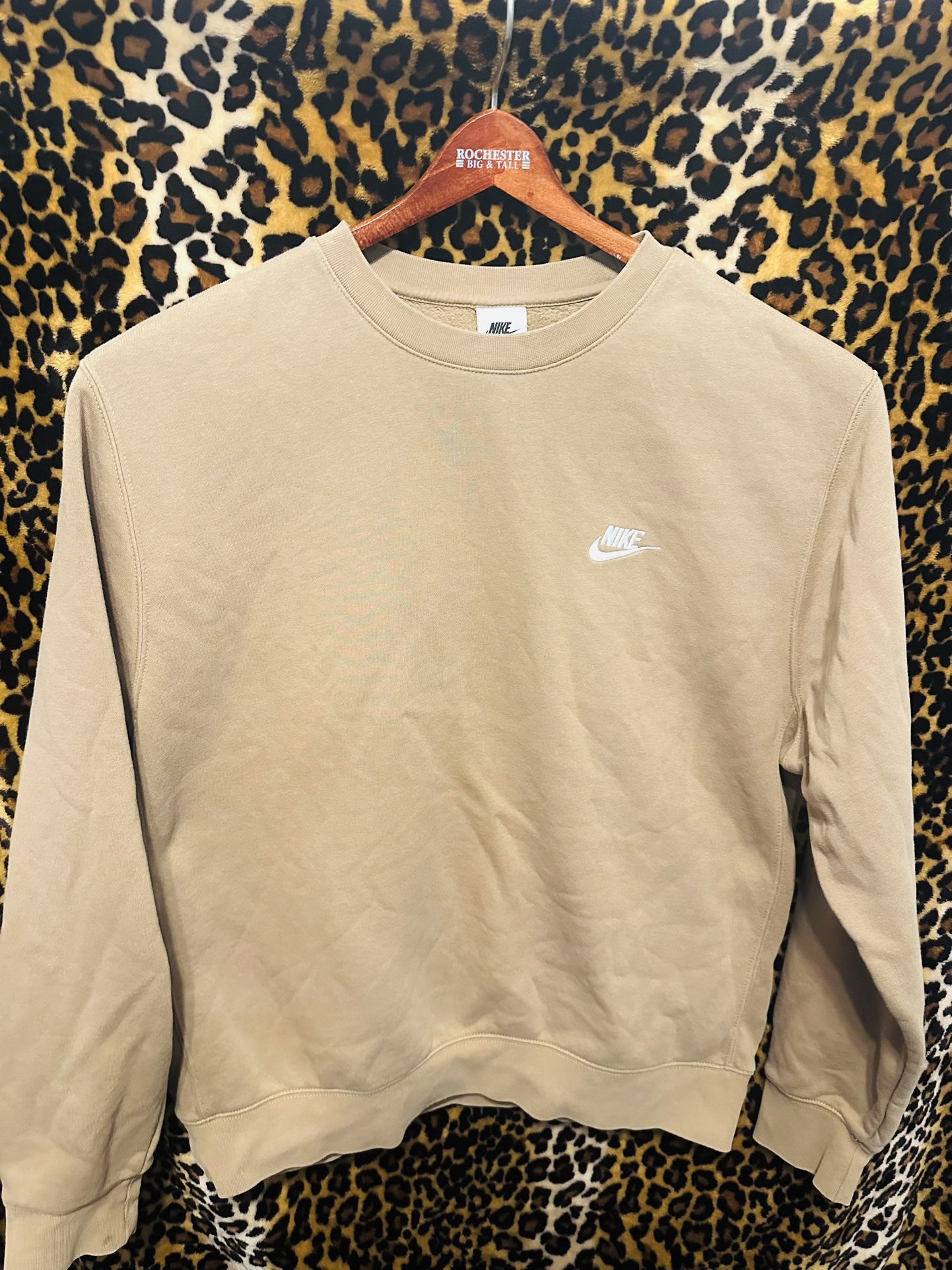 Y2K Nike Beige Crewneck Logo Swoosh Embroidered Sweatshirt Pullover Large