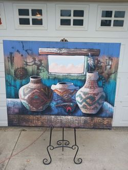Large unframed Navajo mixed media unsigned oil on canvas but attributed to Teresa Bernard