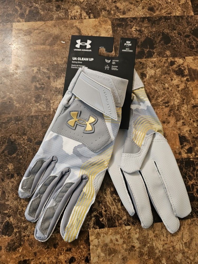 New Under Armour Men's Size Small Gray Clean Up Culture Baseball Batting Gloves