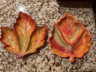 New Vintage fall leaf divided serving platters, approximately 15 inches tall