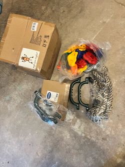 Rock Climbing Rope, rock pieces, and 4 handles
