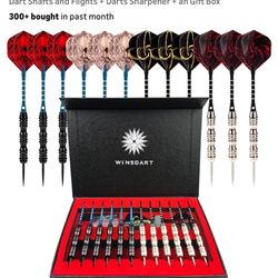 ADKX Steel Tip Darts 12 Pack Set with Nonslip Iron Barrel Aluminum Dart Shafts and Flights + Darts Sharpener + an Gift Box 