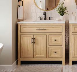 Haldone 37 in. Single Sink Freestanding Sunlit Bathroom Vanity with White Cultured Marble Top (Assembled)