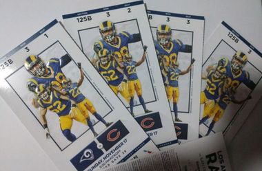 4 Bears VS Rams 11/17 row 3 Aisle 125b. $265 each and parking available for $70