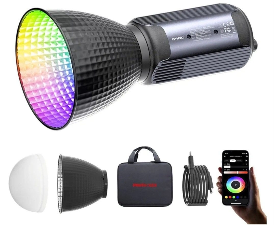 PHOTOOLEX Q40C 45W RGB LED Video Light, Built-in Battery Full Color Photography Lighting, Portable Continous Output Lighting COB Lights for Video Reco