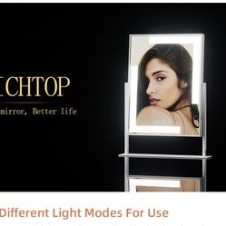 RICHTOP Vanity Mirror with Lights, Led Makeup Mirror, Touch Lighted Makeup Mirror with USB Outlet 360 Degree Rotation 3 Color Dimmable Memory Lighted 