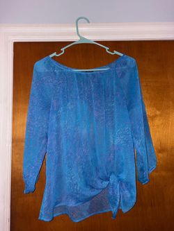 Blue Sheer Long Sleeve Blouse